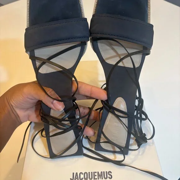 Jacquemus 'Adour' Strappy Heeled Sandals Navy Blue - Picture 2 of 8